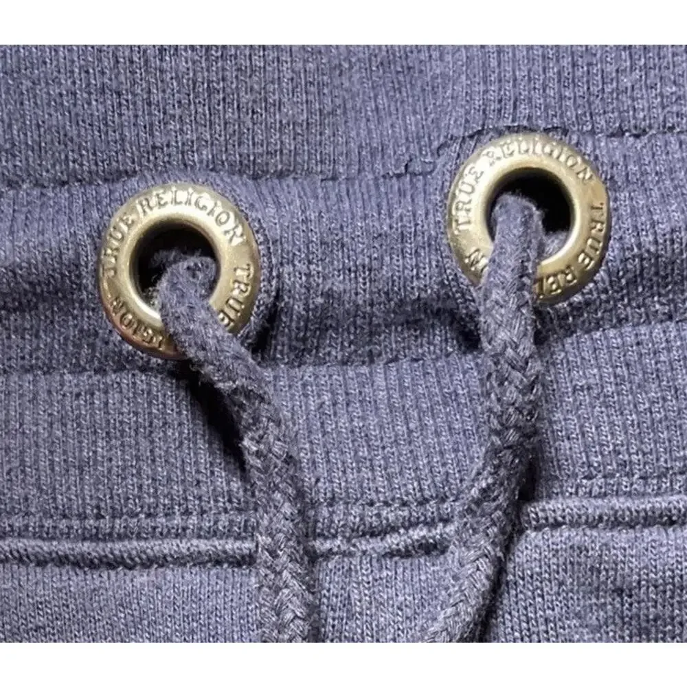 True Religion Sweat Shorts Mens Sz 3X Navy Elastic Waist Pockets Logo